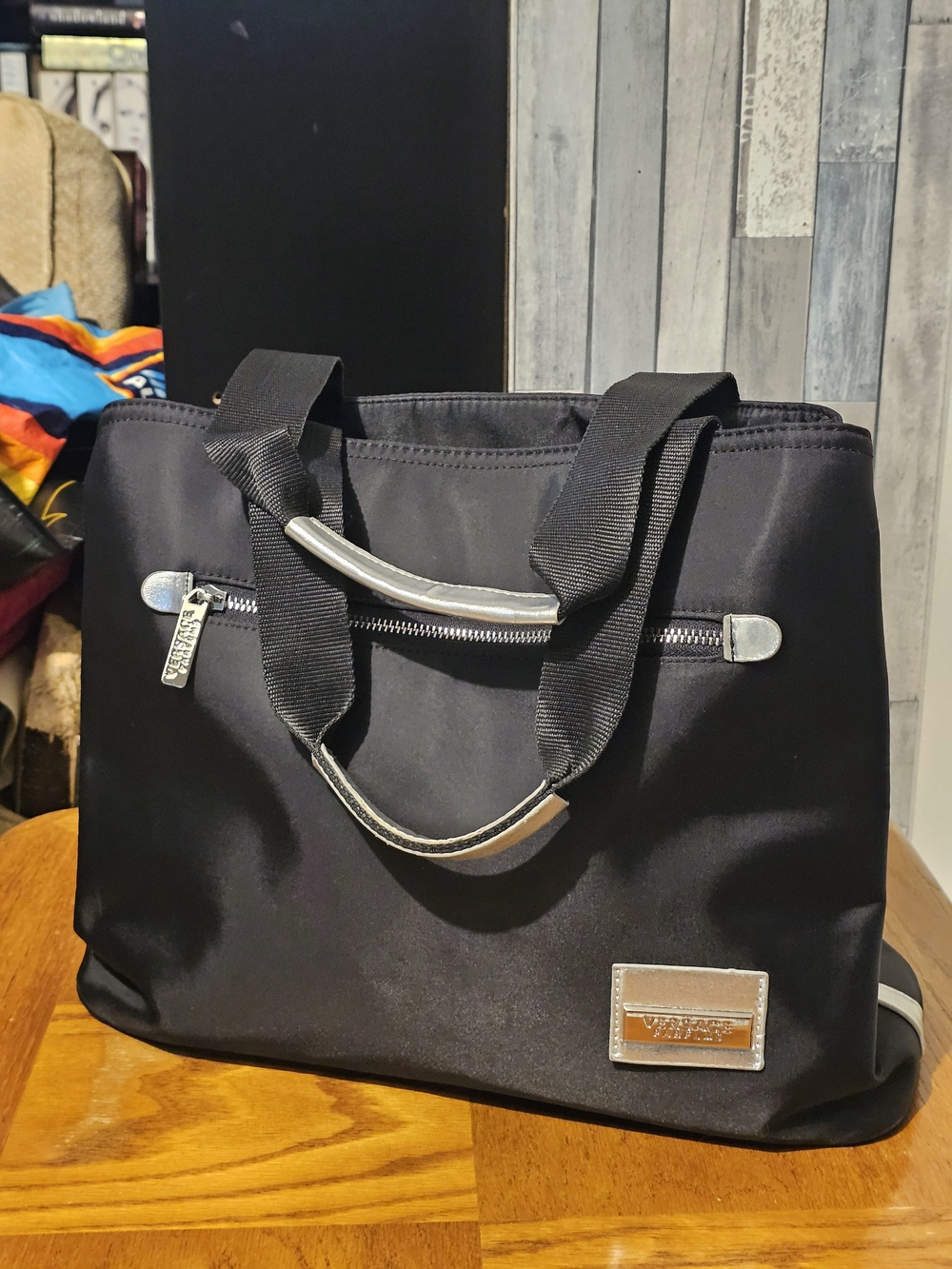 Black Versace Tote Bag with Silver Trim